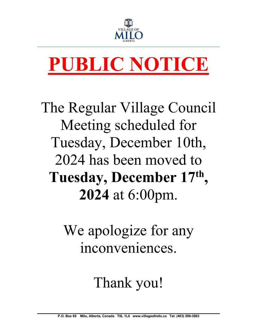 Public Notice Re: Village Council Meeting