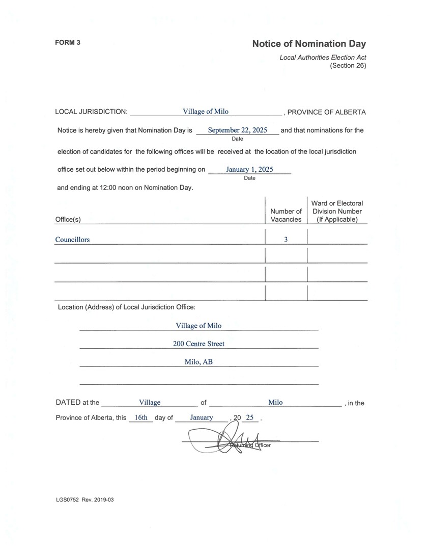 Notice of Nomination Day